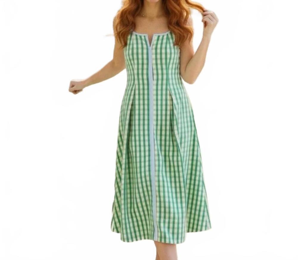 NEW THML the sage & sky gingham midi sundress in green